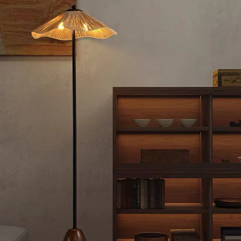 Umbrella Cylinder Iron Straw 2-Light Floor Lamp