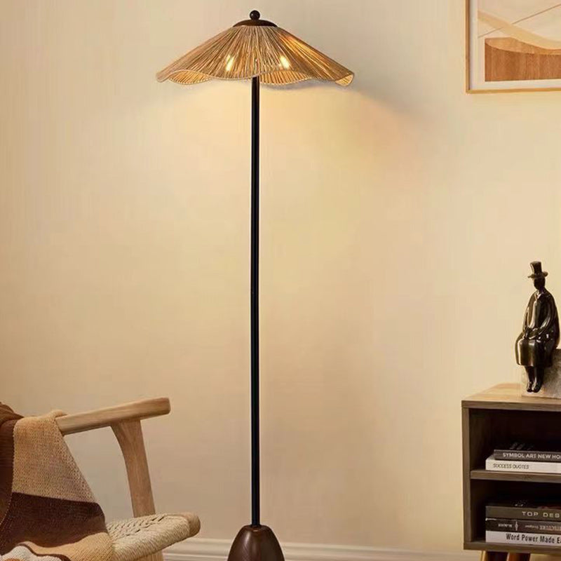 Umbrella Cylinder Iron Straw 2-Light Floor Lamp