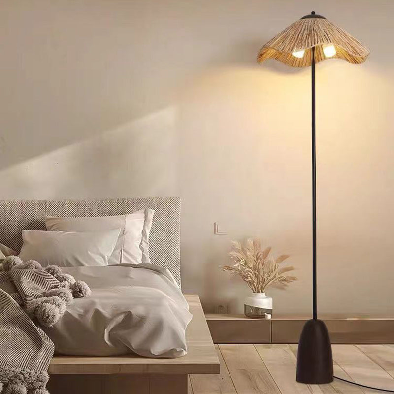 Umbrella Cylinder Iron Straw 2-Light Floor Lamp