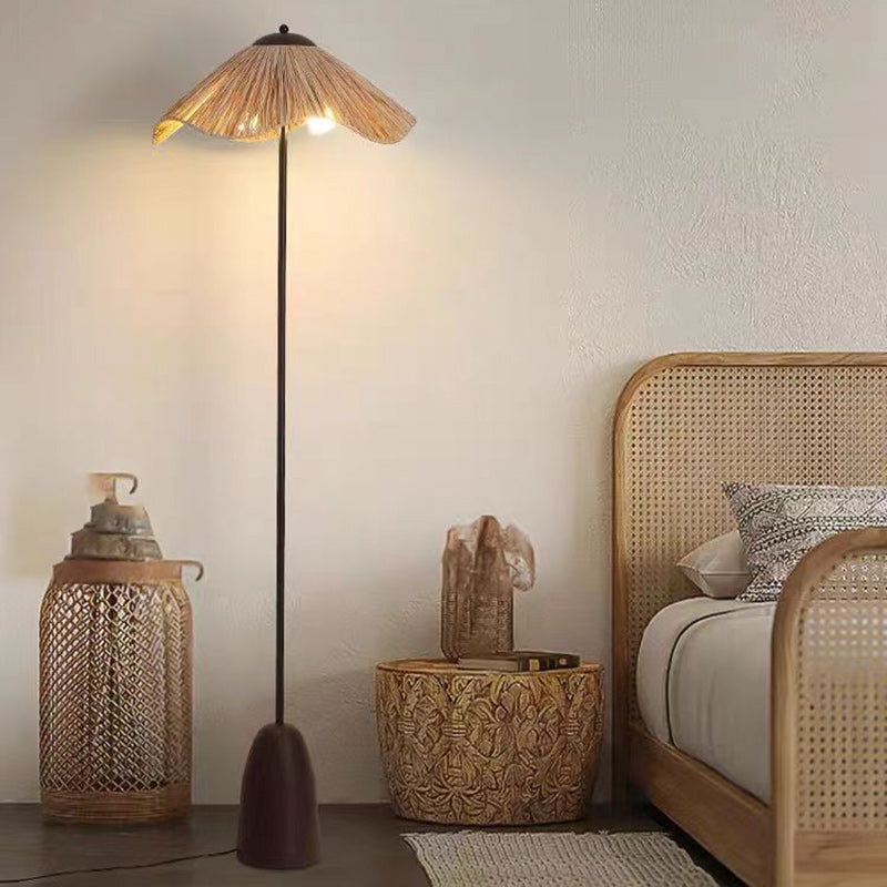 Umbrella Cylinder Iron Straw 2-Light Floor Lamp