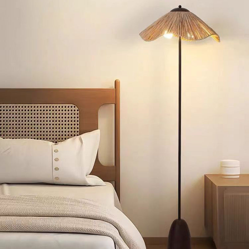 Umbrella Cylinder Iron Straw 2-Light Floor Lamp