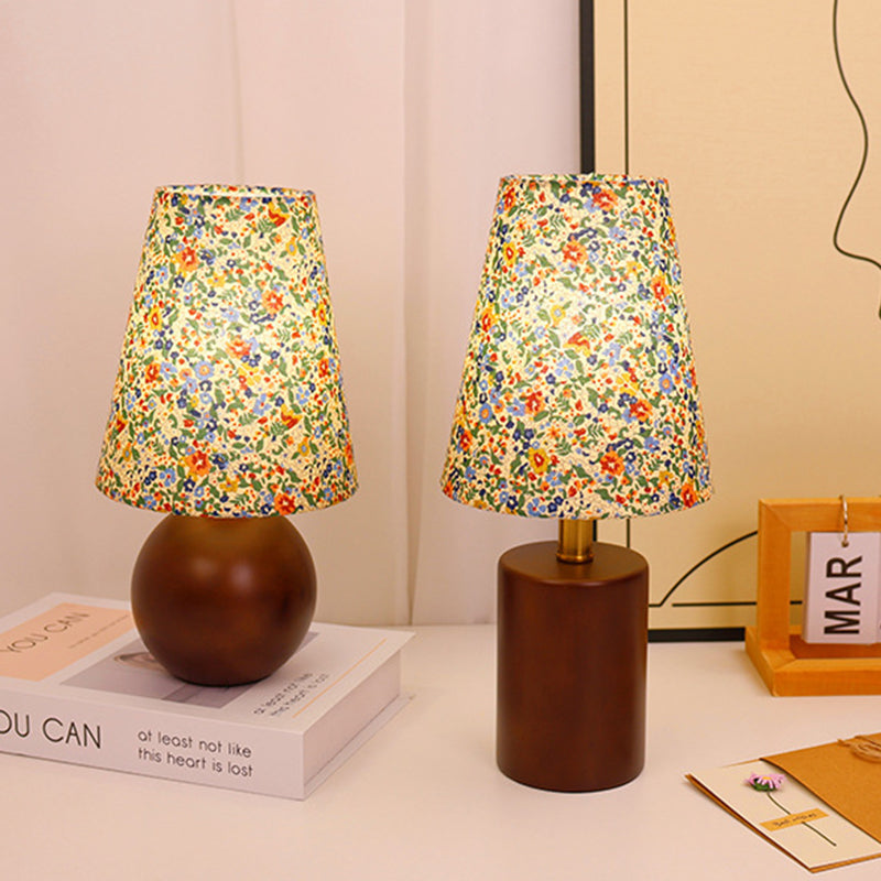 Round Sphere Cylinder Floral Table Lamp