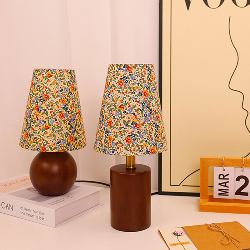 Round Sphere Cylinder Floral Table Lamp