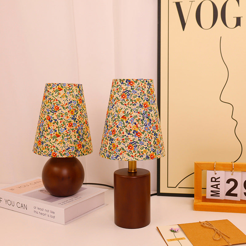 Round Sphere Cylinder Floral Table Lamp