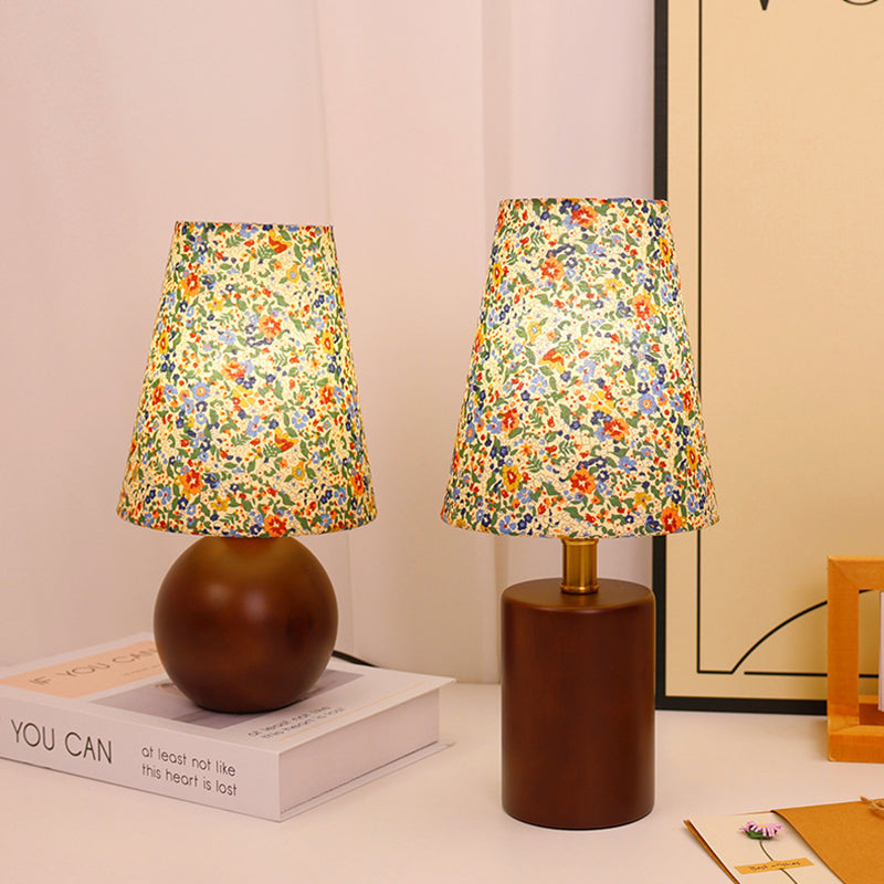 Round Sphere Cylinder Floral Table Lamp