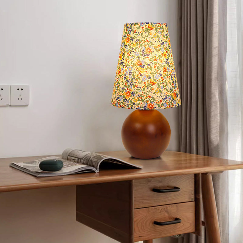 Round Sphere Cylinder Floral Table Lamp