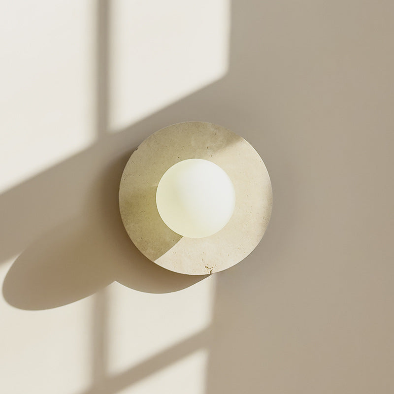 Round Spherical Travertine Solid Wall Lamp
