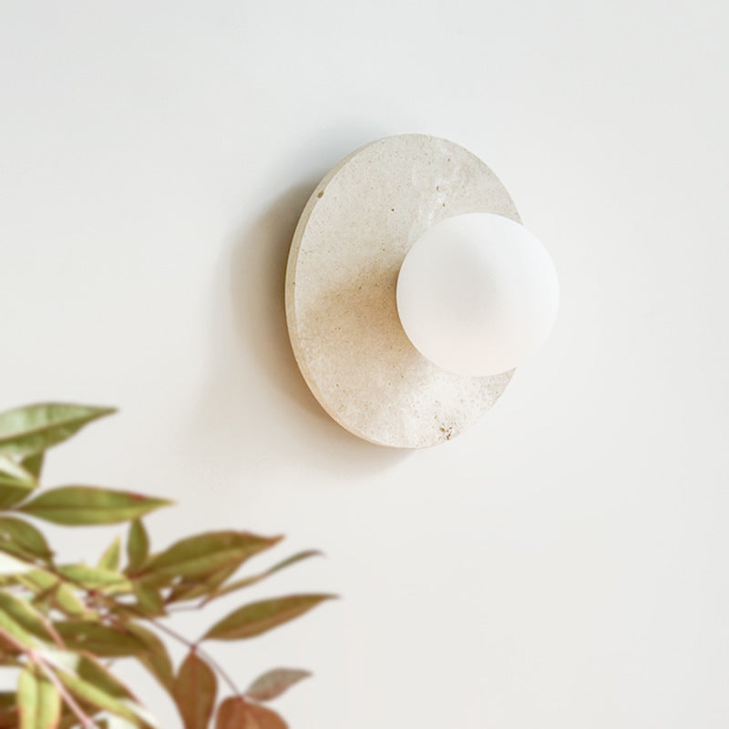 Round Spherical Travertine Solid Wall Lamp