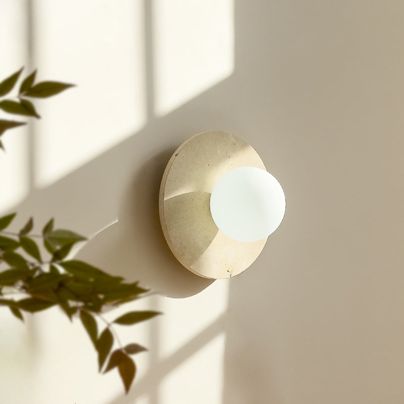 Round Spherical Travertine Solid Wall Lamp