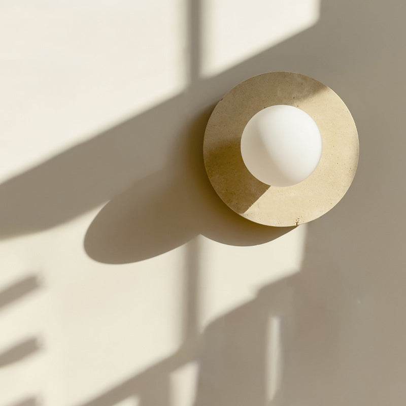 Round Spherical Travertine Solid Wall Lamp