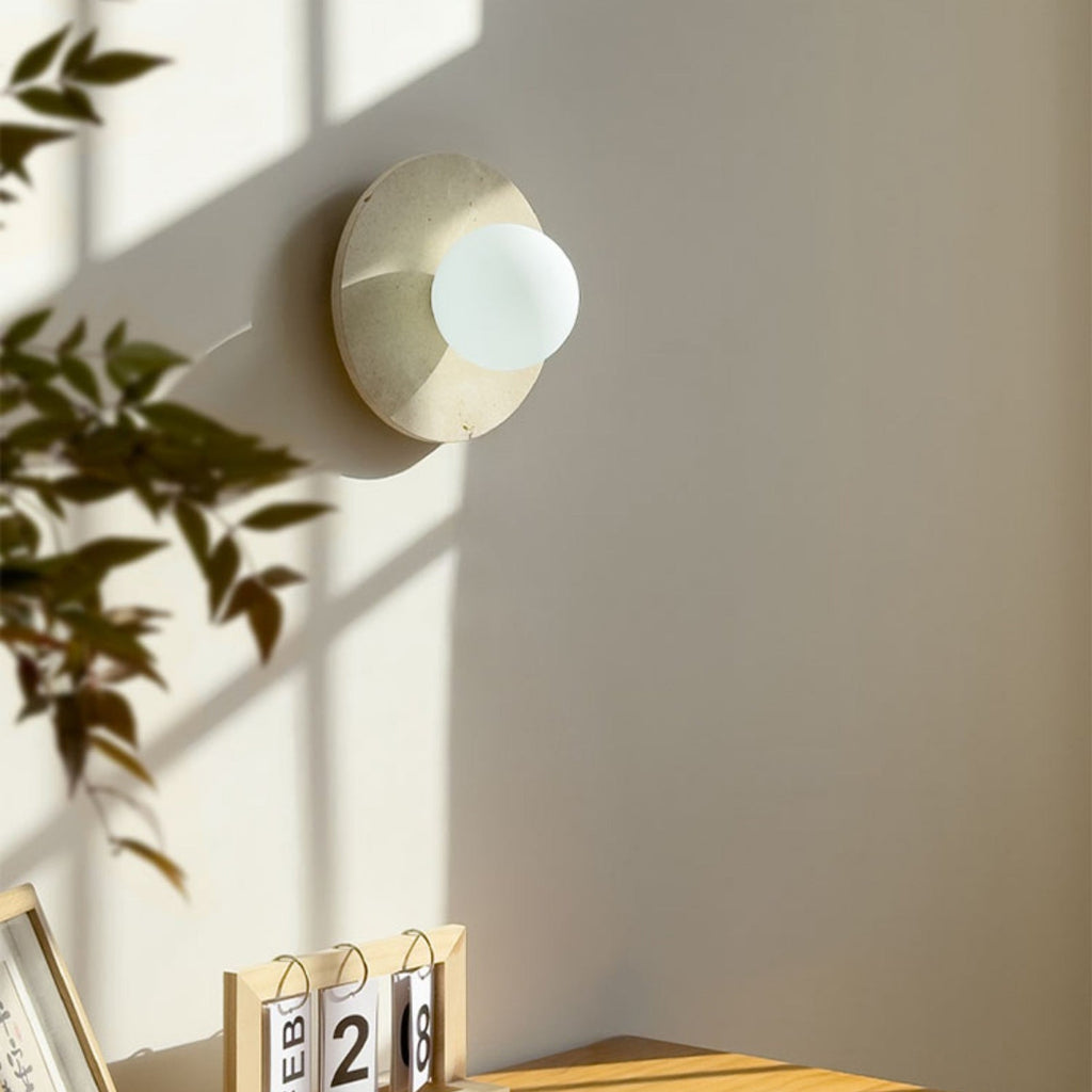 Round Spherical Travertine Solid Wall Lamp