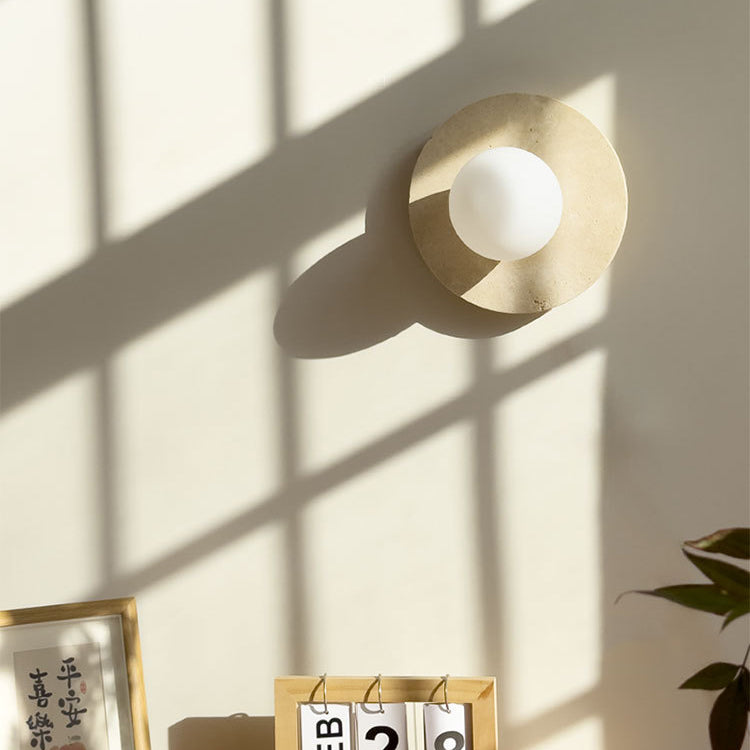 Round Spherical Travertine Solid Wall Lamp