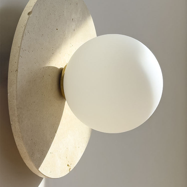Round Spherical Travertine Solid Wall Lamp