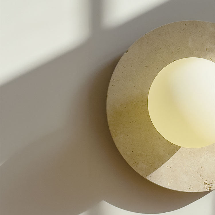 Round Spherical Travertine Solid Wall Lamp