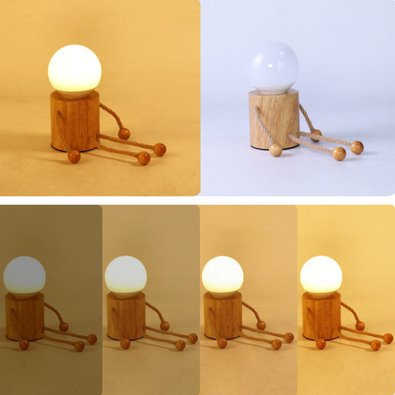 Wooden Man Cylinder Ball Table Lamp