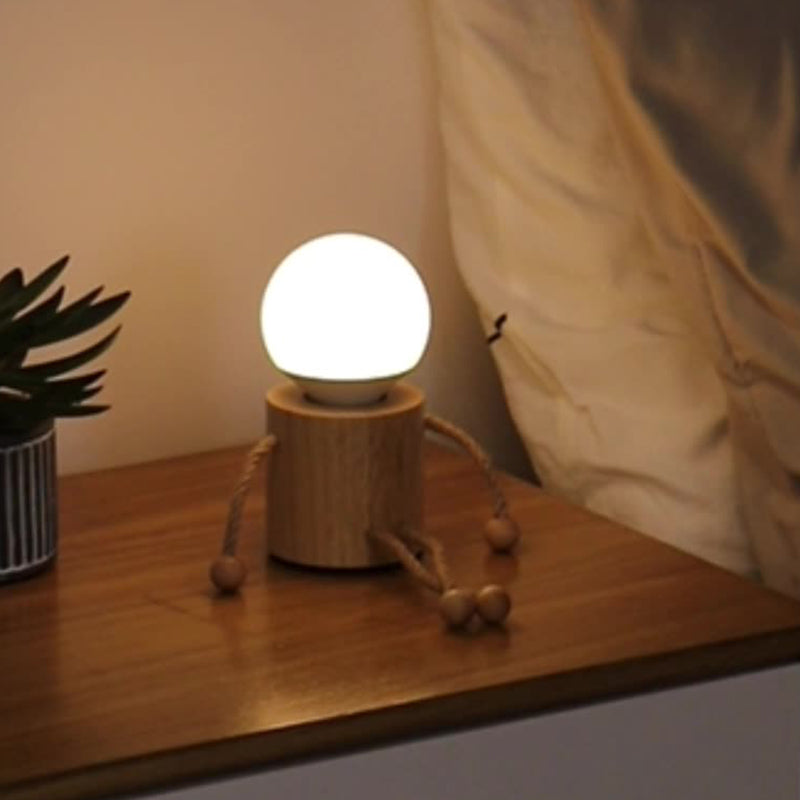 Wooden Man Cylinder Ball Table Lamp