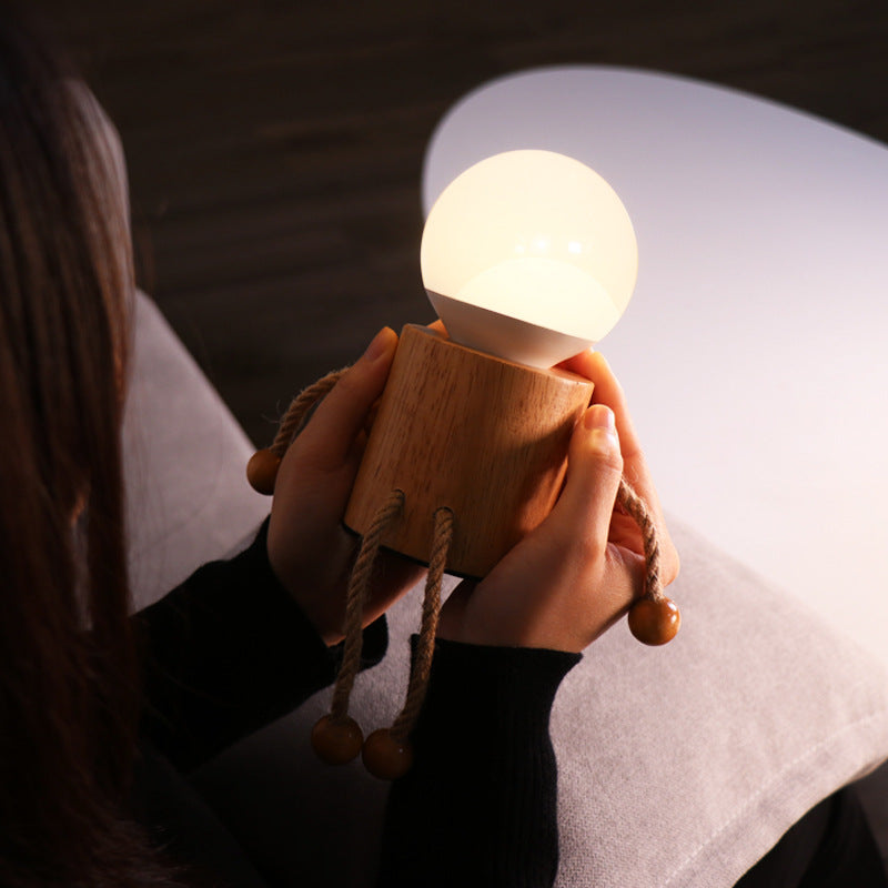 Wooden Man Cylinder Ball Table Lamp