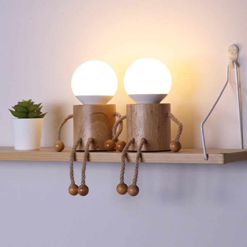 Wooden Man Cylinder Ball Table Lamp