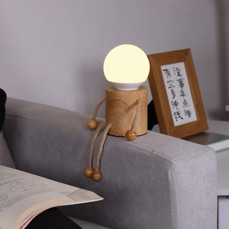 Wooden Man Cylinder Ball Table Lamp