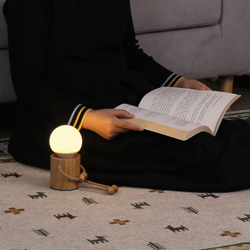 Wooden Man Cylinder Ball Table Lamp