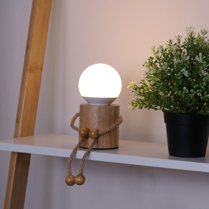 Wooden Man Cylinder Ball Table Lamp