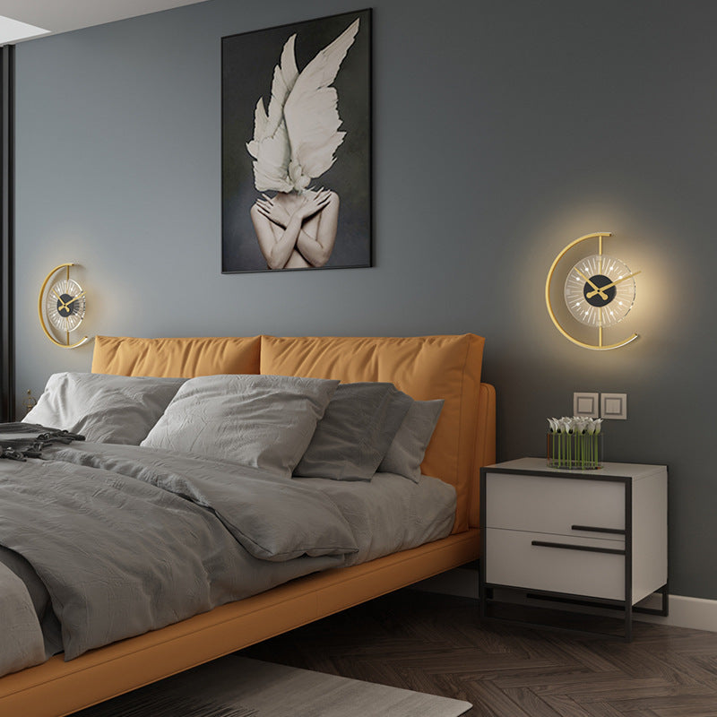 Clock Semicircle Iron Acrylic Wall Lamp