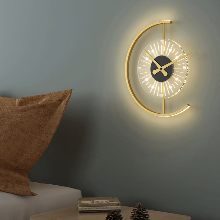 Clock Semicircle Iron Acrylic Wall Lamp