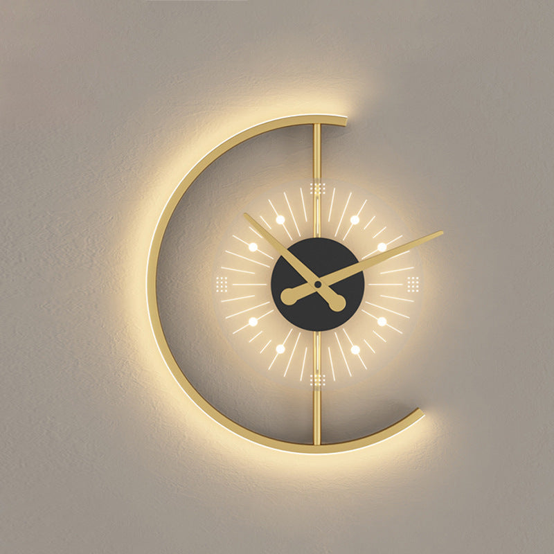 Clock Semicircle Iron Acrylic Wall Lamp