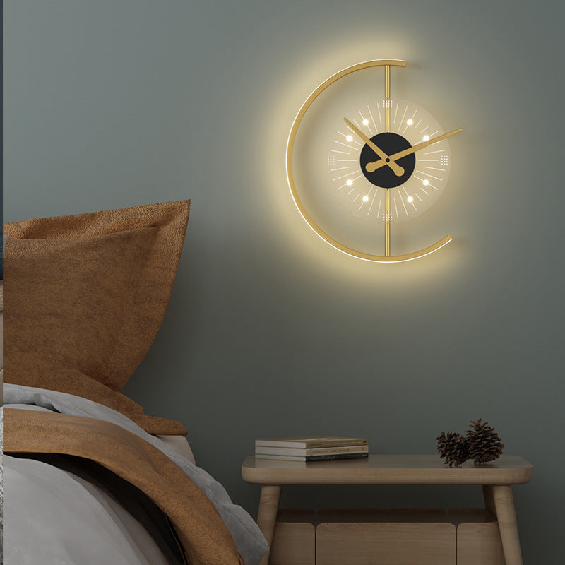 Clock Semicircle Iron Acrylic Wall Lamp