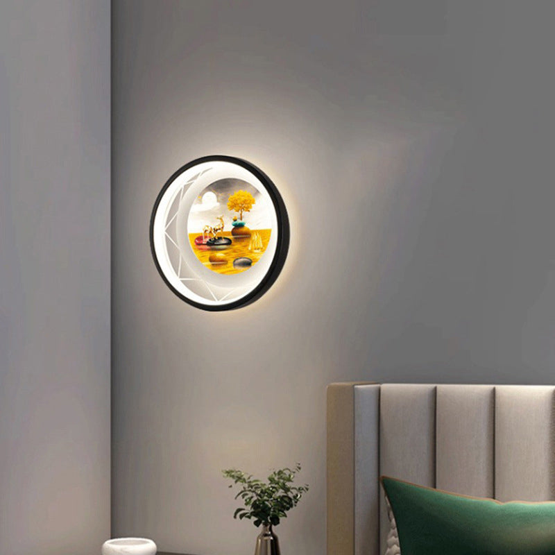 Round Peacock Deer Tree Wall Lamp
