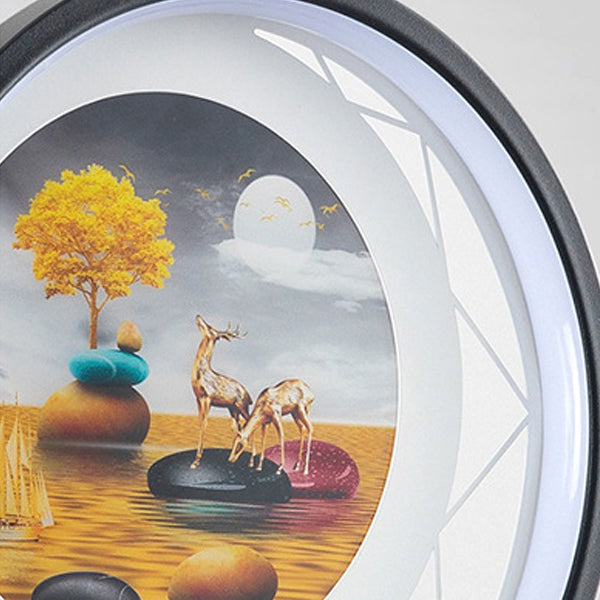 Round Peacock Deer Tree Wall Lamp