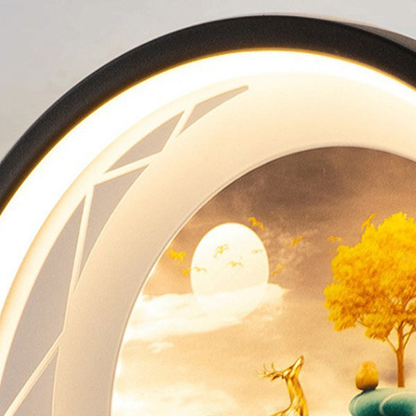 Round Peacock Deer Tree Wall Lamp