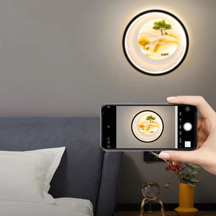Round Peacock Deer Tree Wall Lamp