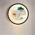 Round Peacock Deer Tree Wall Lamp