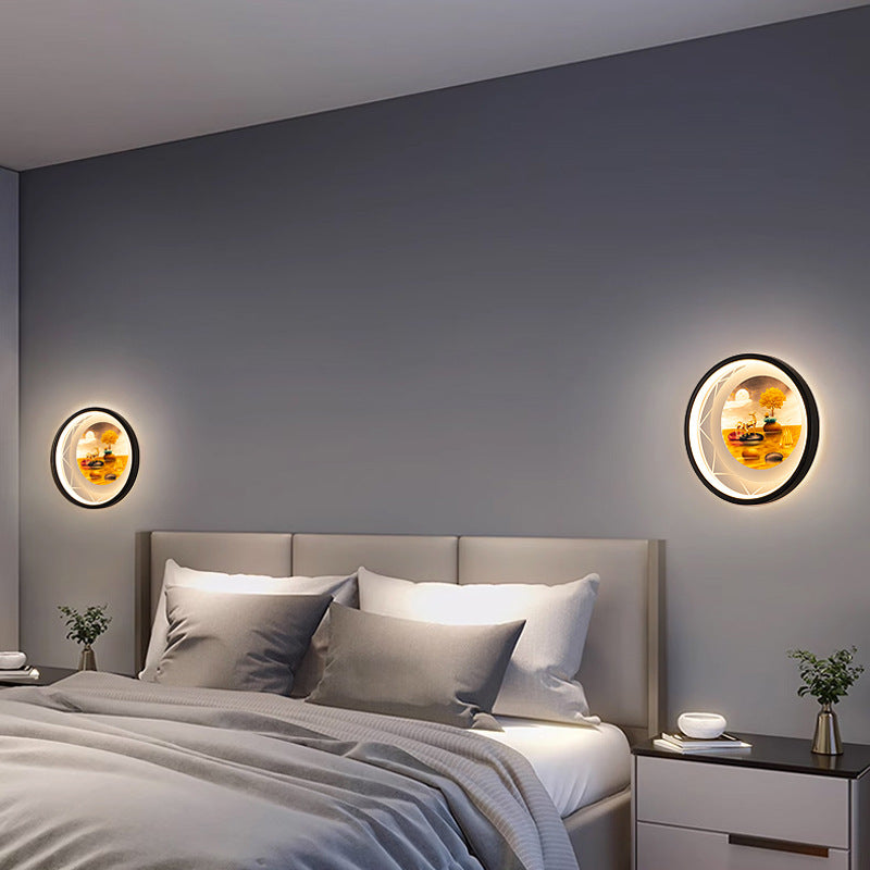 Round Peacock Deer Tree Wall Lamp
