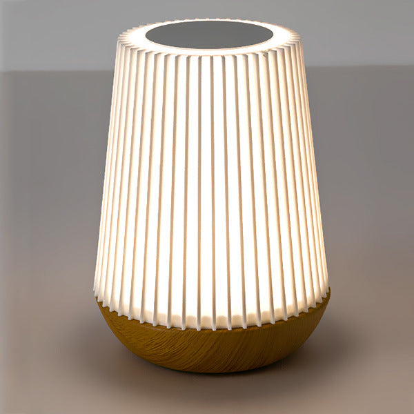 Round Striped Metal Wood Table Lamp