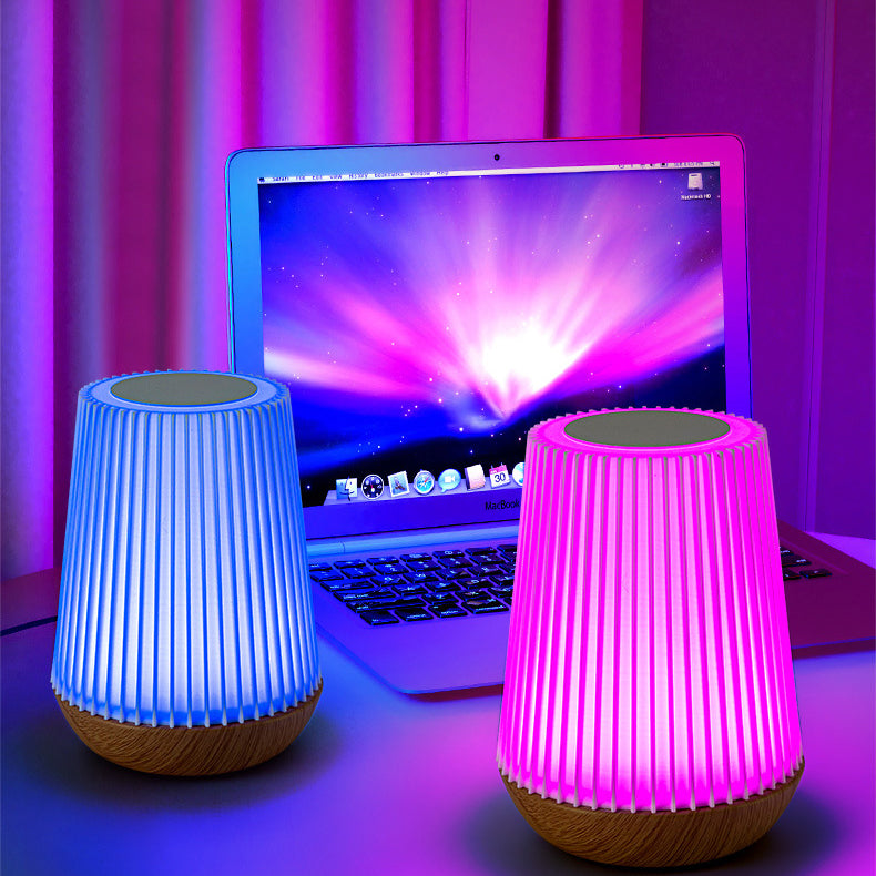 Round Striped Metal Wood Table Lamp