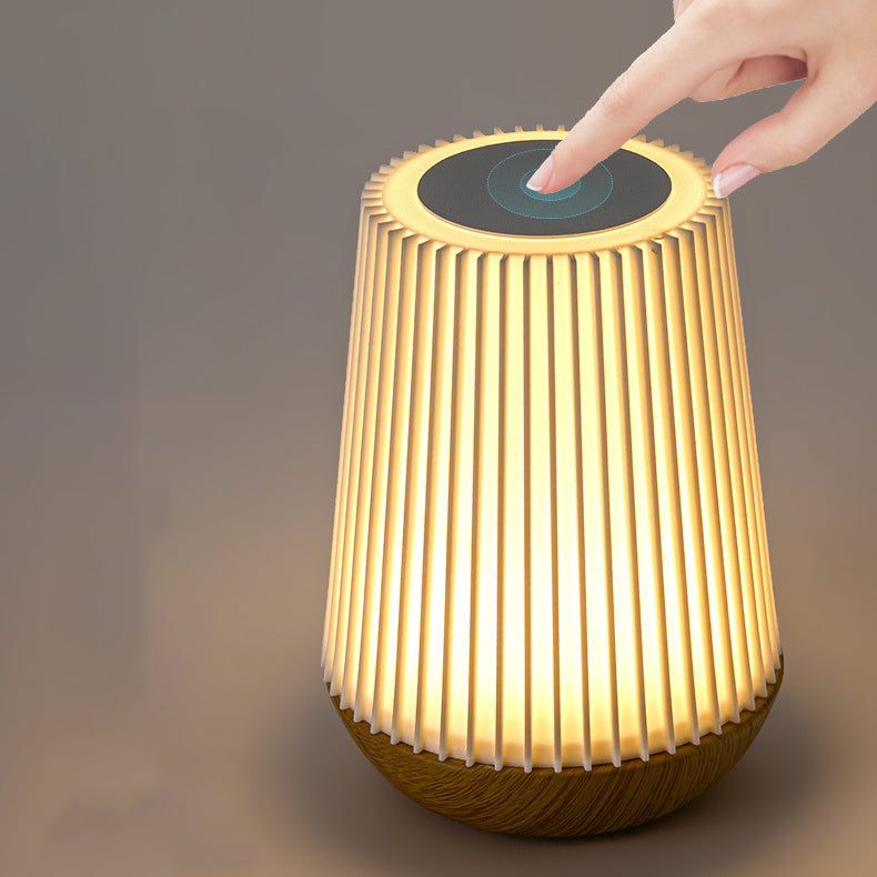 Round Striped Metal Wood Table Lamp