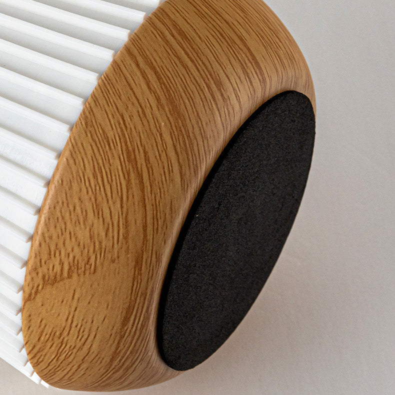 Round Striped Metal Wood Table Lamp