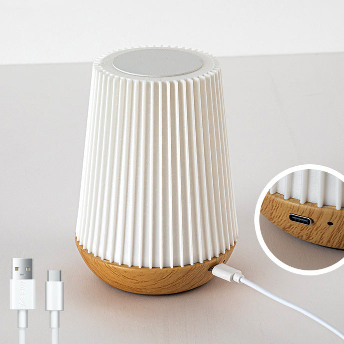 Round Striped Metal Wood Table Lamp