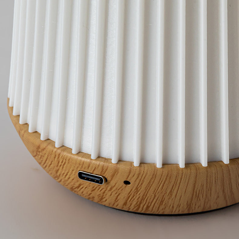 Round Striped Metal Wood Table Lamp