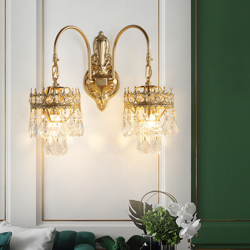 Crown Teardrop Curved Iron 2-Light Wall Lamp