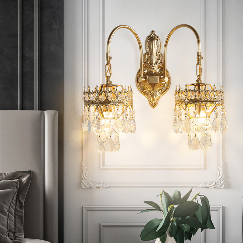 Crown Teardrop Curved Iron 2-Light Wall Lamp
