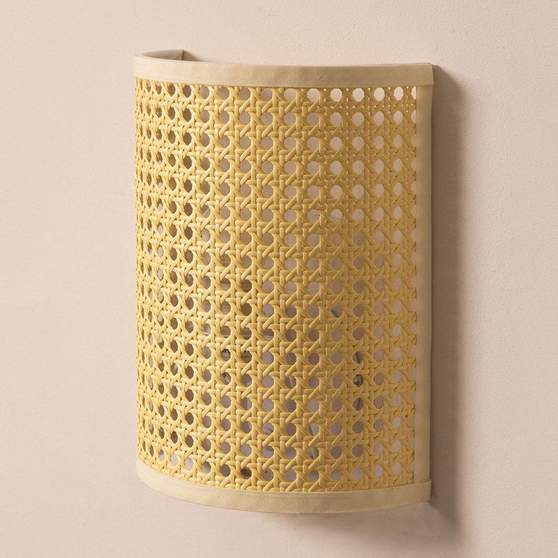 Semicircle Reticulated Hardware Rattan Wall Lamp