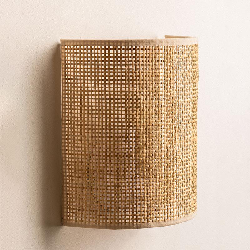 Semicircle Reticulated Hardware Rattan Wall Lamp