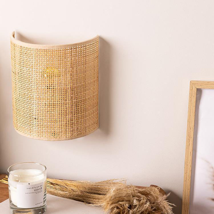 Semicircle Reticulated Hardware Rattan Wall Lamp