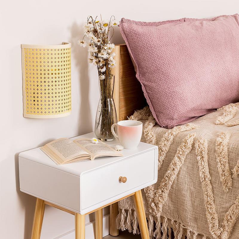 Semicircle Reticulated Hardware Rattan Wall Lamp