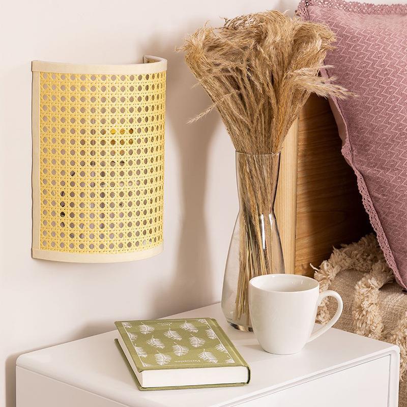 Semicircle Reticulated Hardware Rattan Wall Lamp