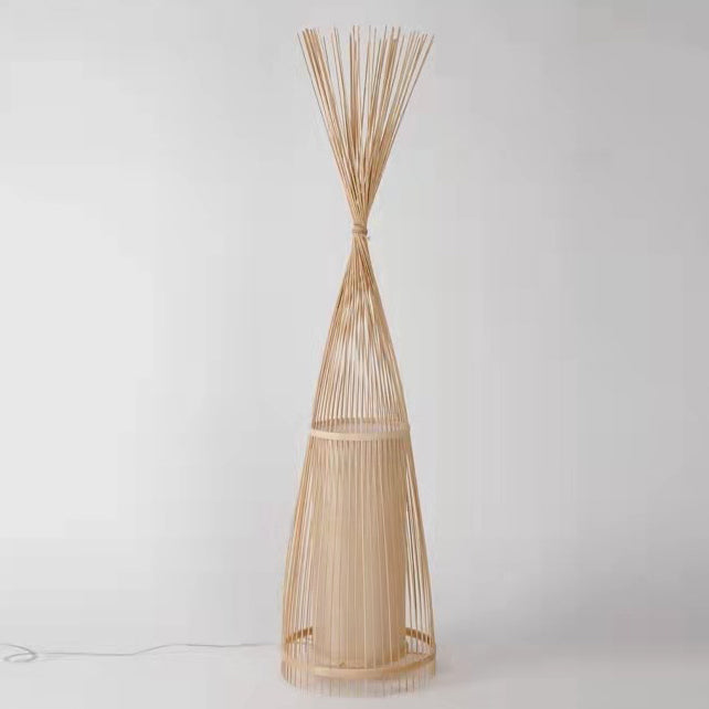 Cone Cylinder Bamboo Rattan Floor Lamp