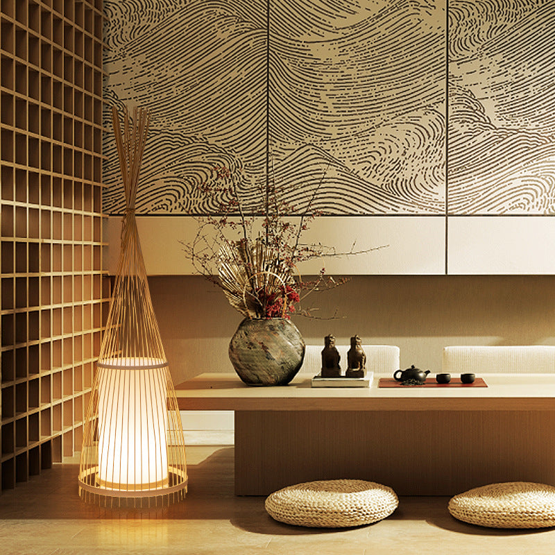 Cone Cylinder Bamboo Rattan Floor Lamp
